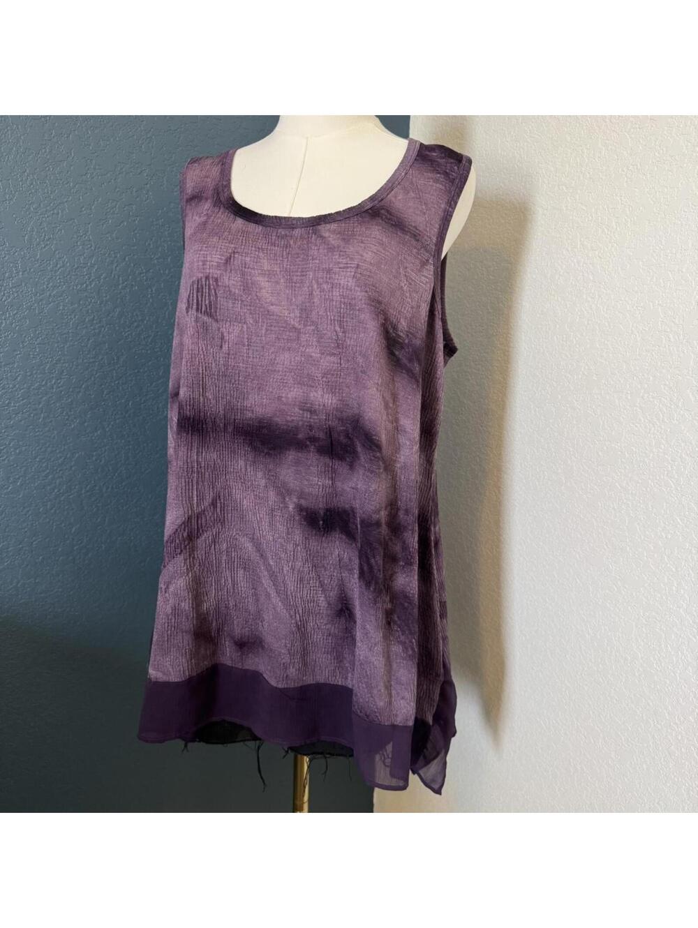 Purple Whimsigoth Style Long Tunic Tank, Semi Sheer, Large